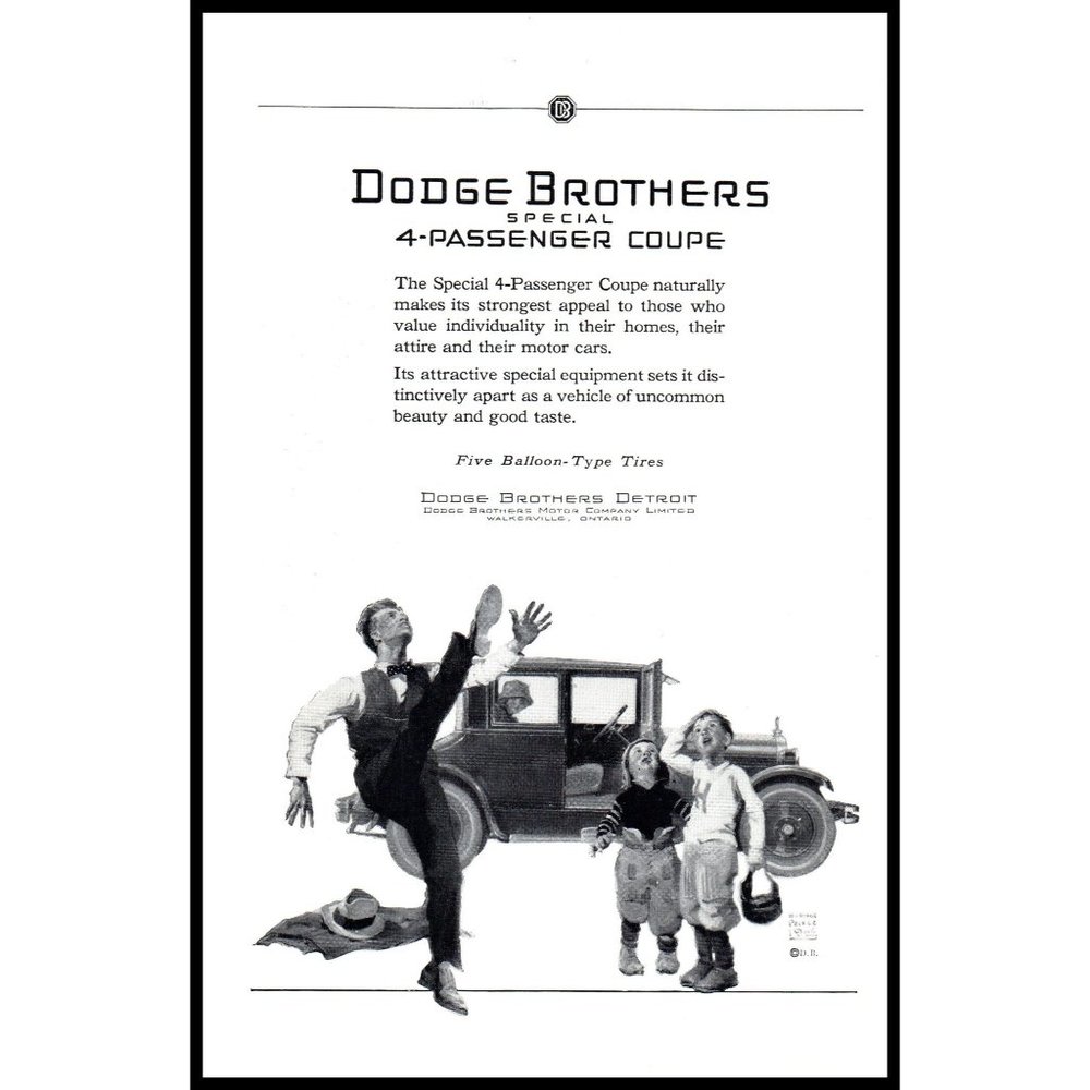 1924 Dodge Brothers Special 4 Passenger Coupe Vintage Print Ad Football Wall Art